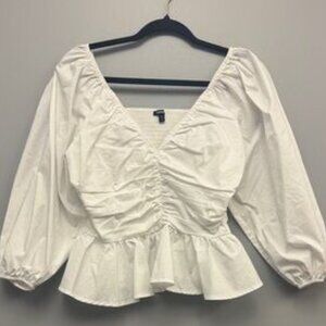 Express White Puff Sleeve Peplum Blouse